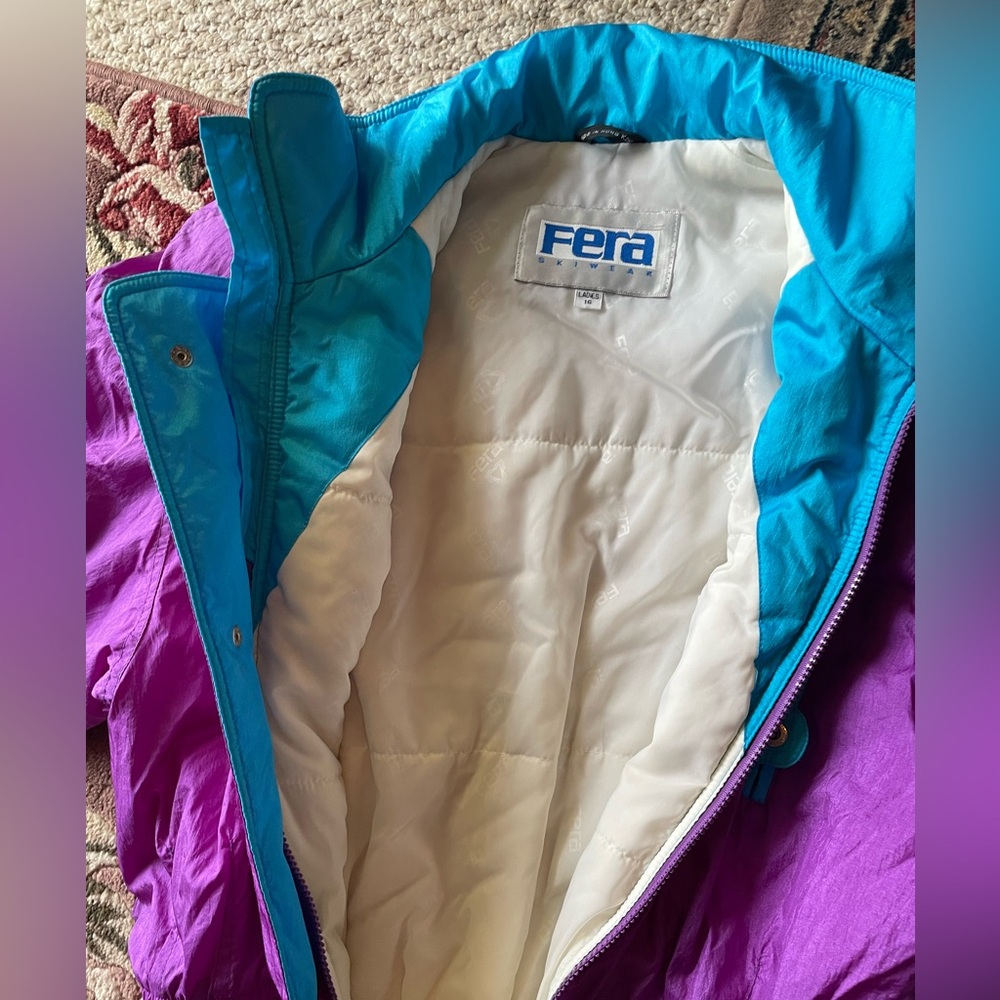 Vintage 80s One Piece Ski Snowboarding Suit Purple Turquoise Size 16 by Fera - Picture 10 of 17